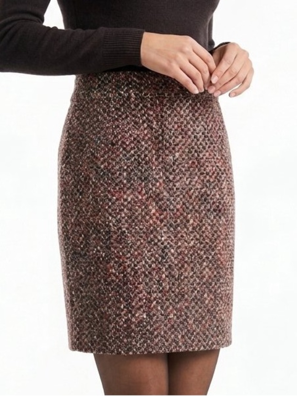 J. Crew Brown and Coral Tweed Pencil Skirt